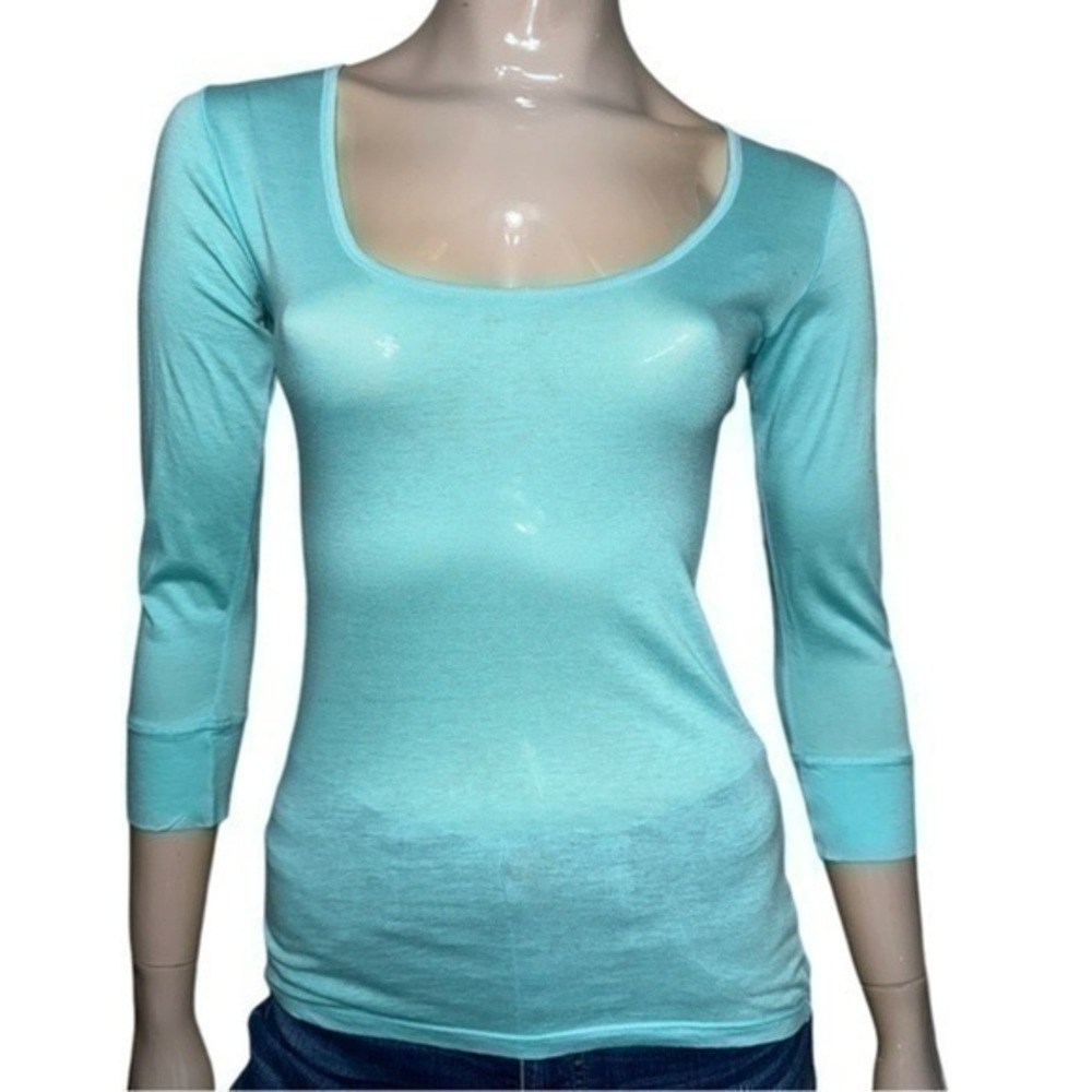 Park Vogel Women’s Size 3 M Aqua Blue Cotton Baseball Sleeve Scoop Neck T-Shirt